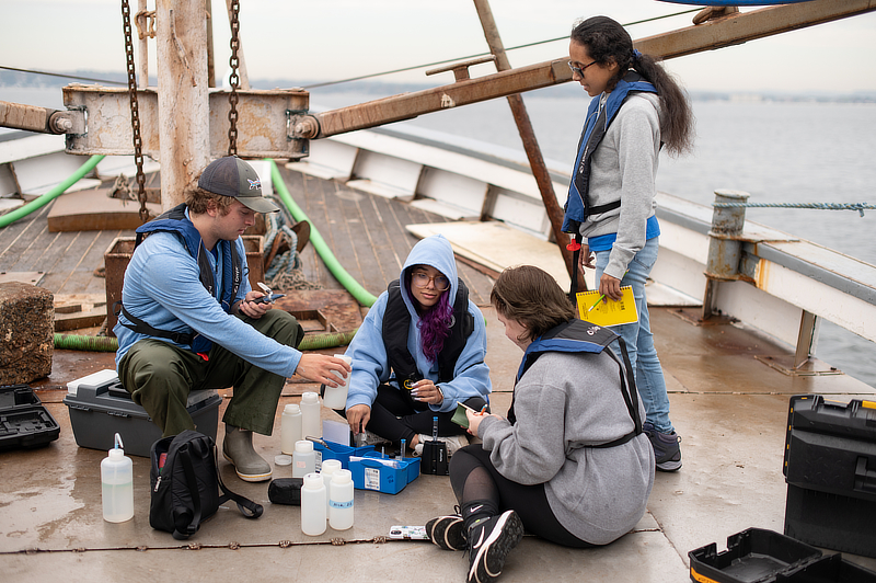 Marine students on boat
