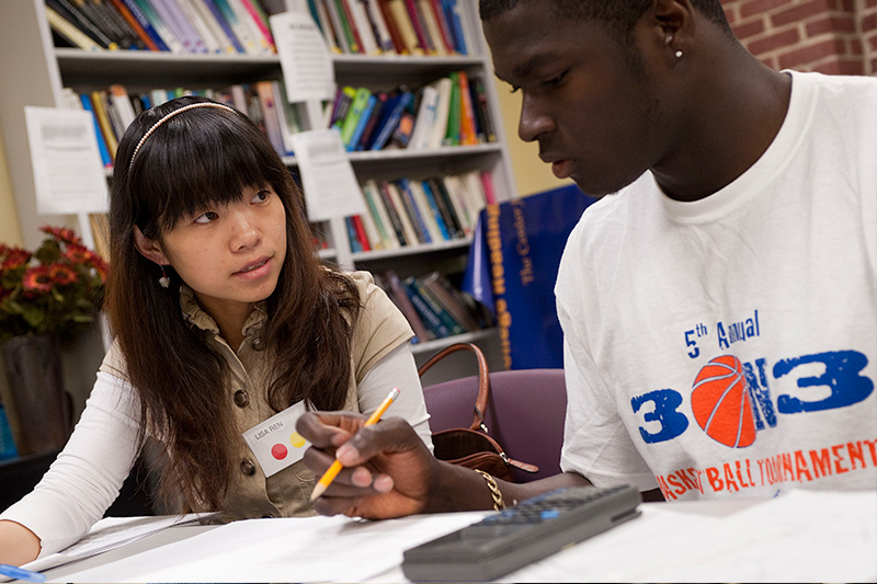 Two students in library