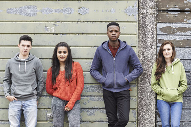 Students against wall