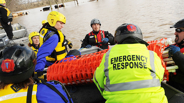 Emergency responders performing a drill
