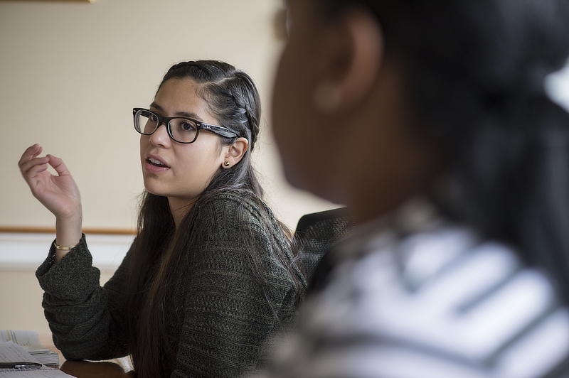 Students talking in classroom