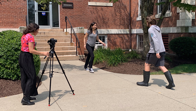 Prof. Nicki Chavoya (left) directs Ian Cabral and Valeria Saldana.
