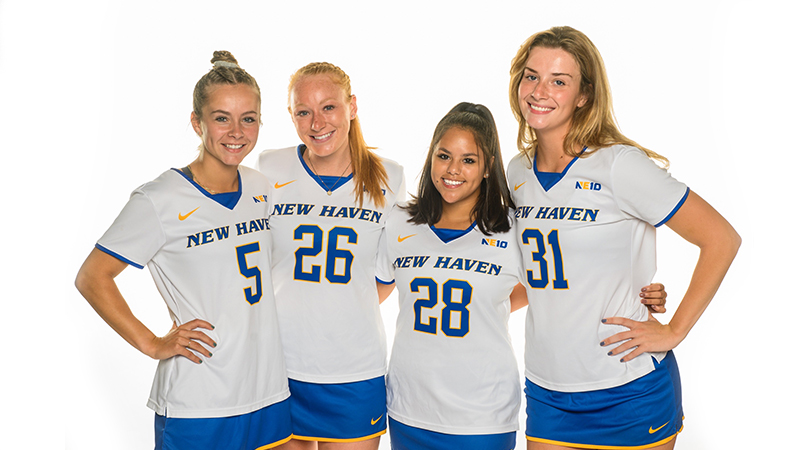 Marina Skelly ’22 (left) with her teammates Megan McLoughlin, Meredith Karsonovich, and Terin Buckley.