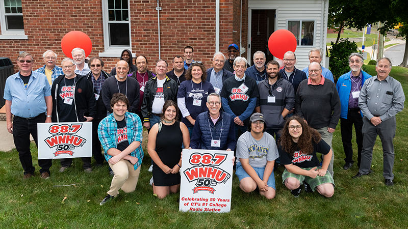 Chargers gathered at WNHU to celebrate the radio station’s 50th anniversary.