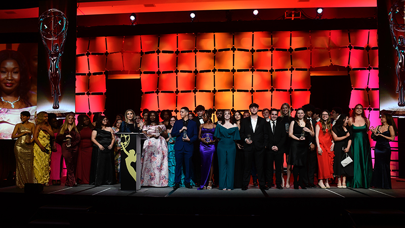 All of the New Haven students on the stage at the Emmy awards.