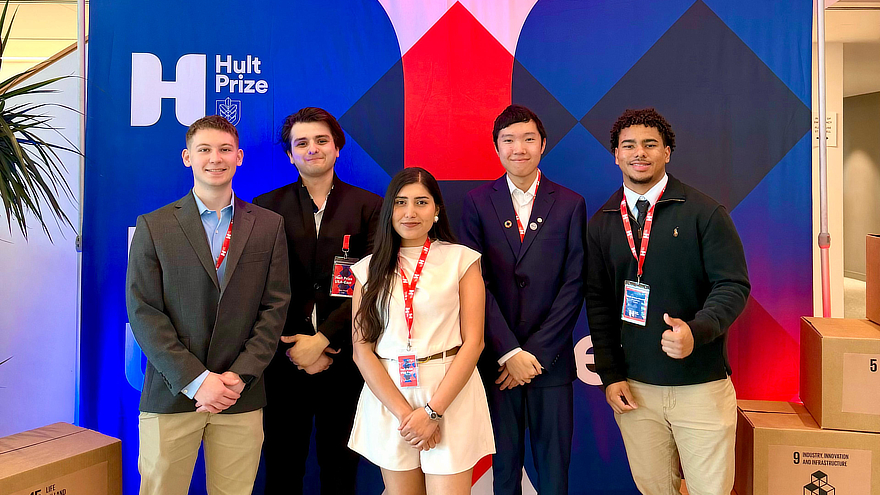 (left to right) Seth Glassman '29, Anthony DiBiagio '27, Sonam Sah ’27 M.S., Matt Wong '29, Elijah Abass-Shereef '29