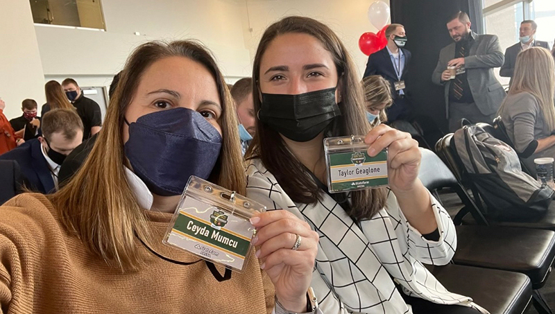 Image of Taylor Geaglone ’22 and Ceyda Mumcu, Ph.D., an associate professor of sport management.