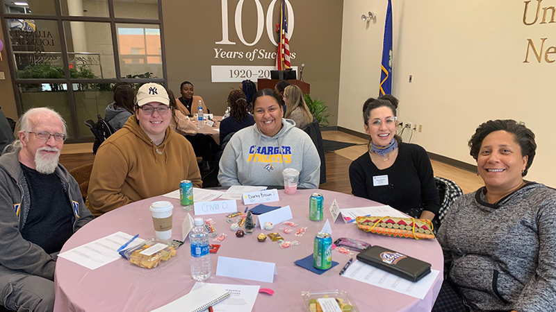 Left to right: Lance Earnest, Giselle Rau ’24, Darby Brown ’25, Jessica Sztaimberg, and Robin Salters ’91.