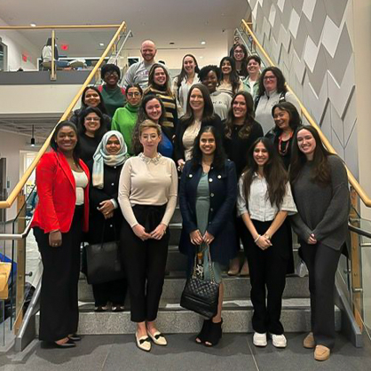 Courtney McNelis, /U+0026#x27;23 (center) at University of New Haven/U+0026#x27;s Women in Business Club and SHRM Chapter Panel Discussion (2024)