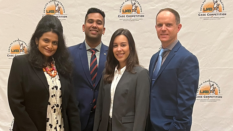 Left to right: Dr. Pavani Rangachari, Prateek Mansingh ’23 MHA, Lais Aguilar ’23 MHA, and Robin Cullen ’23 MHA.