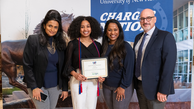 Dr. Pavani Rangachari, Garcia Curtis /U+0026#x27;23 MHA, Dr. Reena Kelly, and Prof. David Lane. 