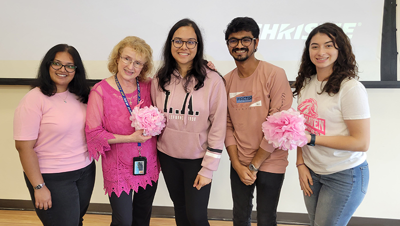 Left to right: Vasavi Venkata Kavitapu, Dr. Eva Sapi, Jasmine A. Jathan, Jay Manish Pandya, & Justine Valentino ’24.