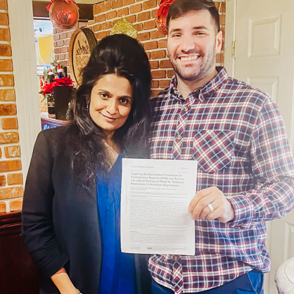 Jordan Schweidenback ’24 DHSc (right) with Pavani Rangachari, Ph.D. (left)