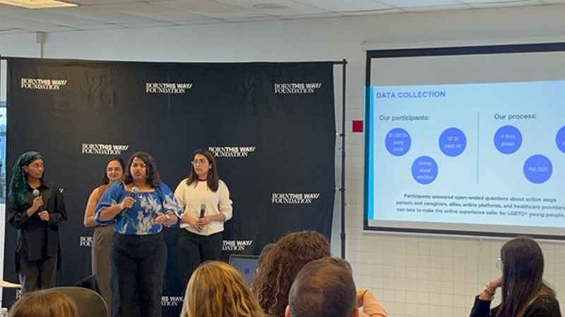 Ria Maindan and the team presented to an audience at a Born This Way Foundation event.