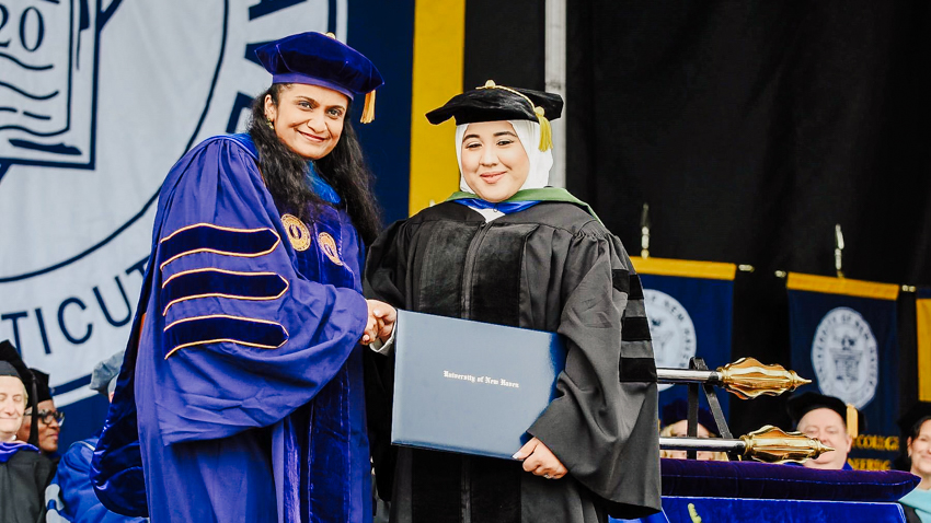 Sumbul Yousafi ’24 DHSc (right) with Pavani Rangachari, Ph.D. (left)