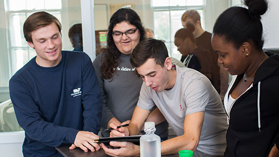 Medical students using tablet