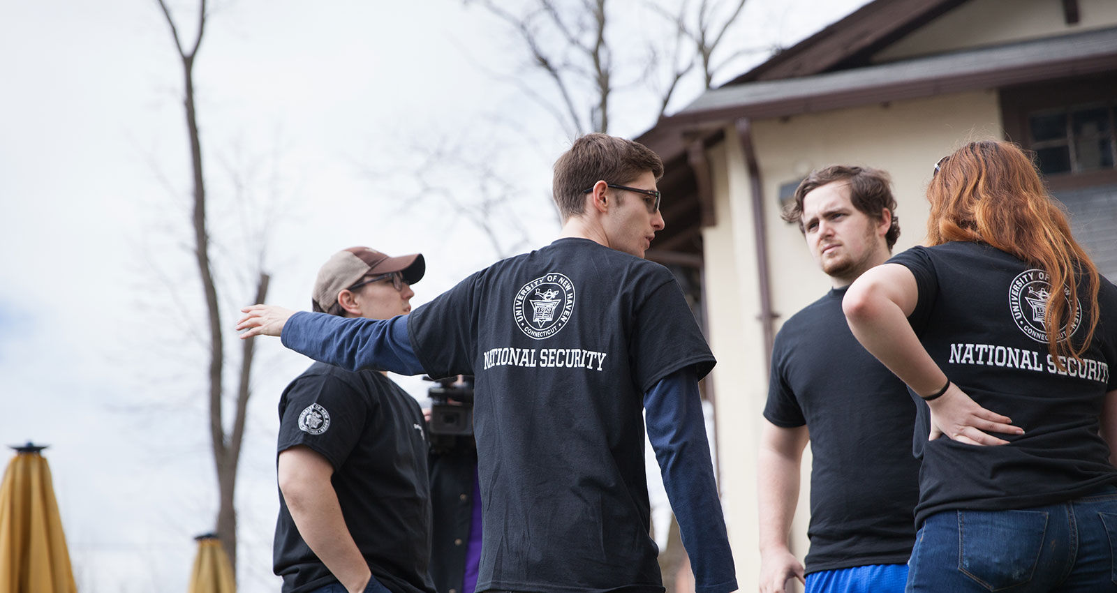 National security students discuss tactics at our annual Disaster Preparedness drill.