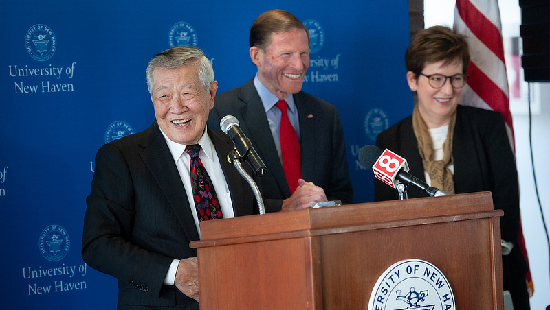 Dr. Henry C. Lee, U.S. Sen. Richard Blumenthal, and Dr. Danielle Wozniak