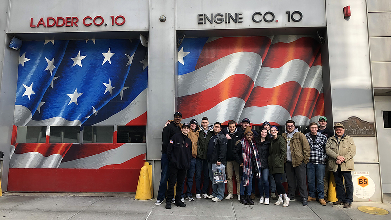Trevor Holmes ’23 and his classmates in New York.