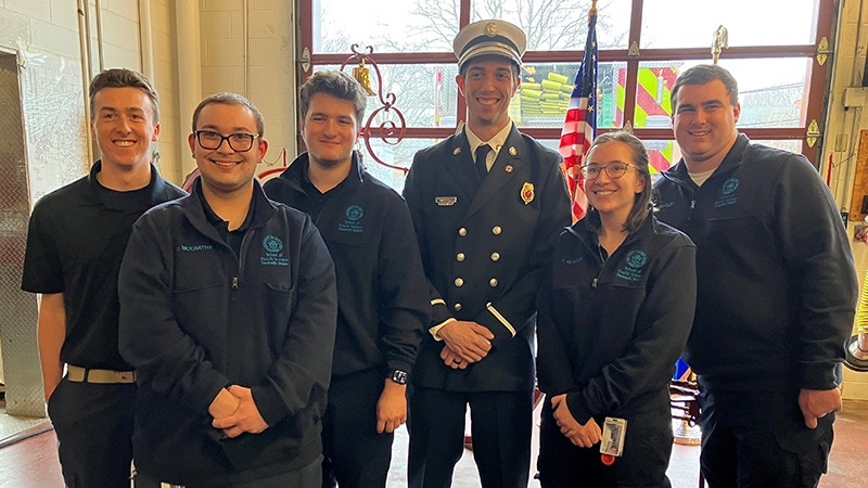 Left to right: Jack Mascari ’23, Dylon McCarthy ’23, Ajay Eggimann ’24, Christopher Spoldi ’11, Taylor Gawron ’23, and Steve Bagley ’23.