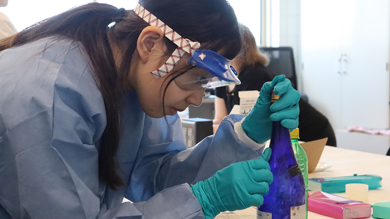 Students practiced analyzing evidence in the forensic laboratory.