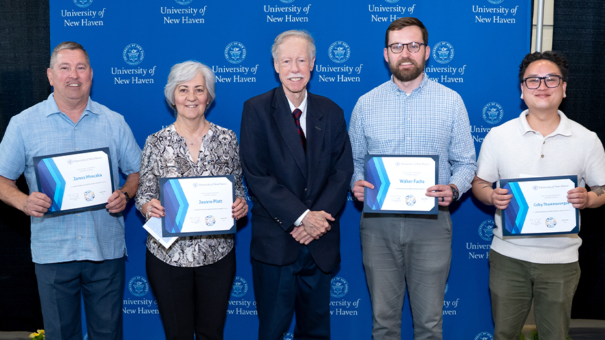 Left to right: James Mroczka, Joanne Platt, Phil Bartels, Walker Fuchs, and Colby Thammavongsa.