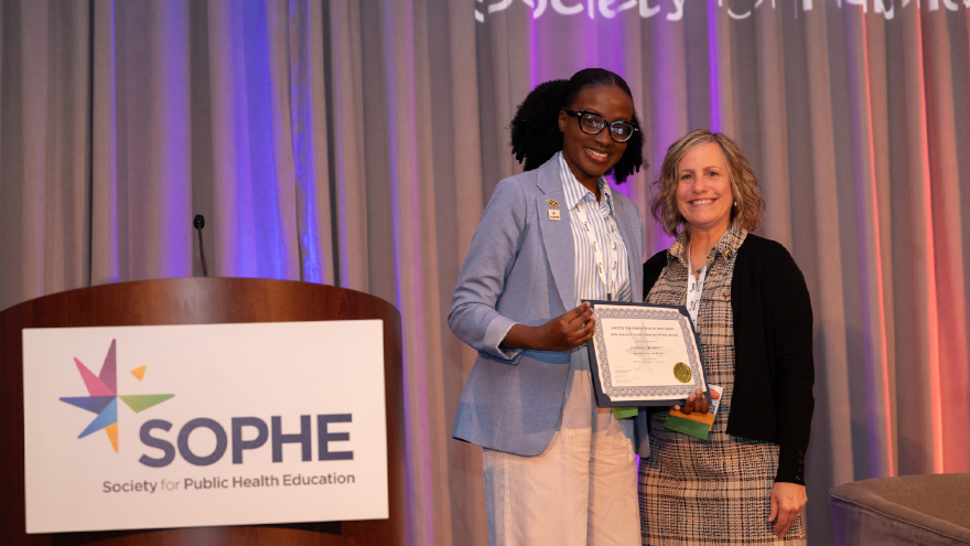 Jamesha Barrett ’26 MPH received the SOPHE 2026 Graduate Student Research Paper Award