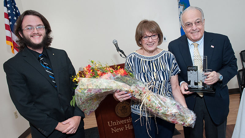 Michael Capasso '20 (left) with Sam Bergami '85 EMBA, '02 Hon. and Lois Bergami.