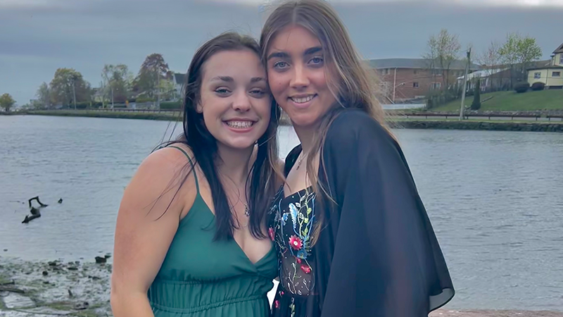 Sarah Middleton ’24 (left) with her friend Amber Kesolitz ’24 at the recent ROTC military ball.