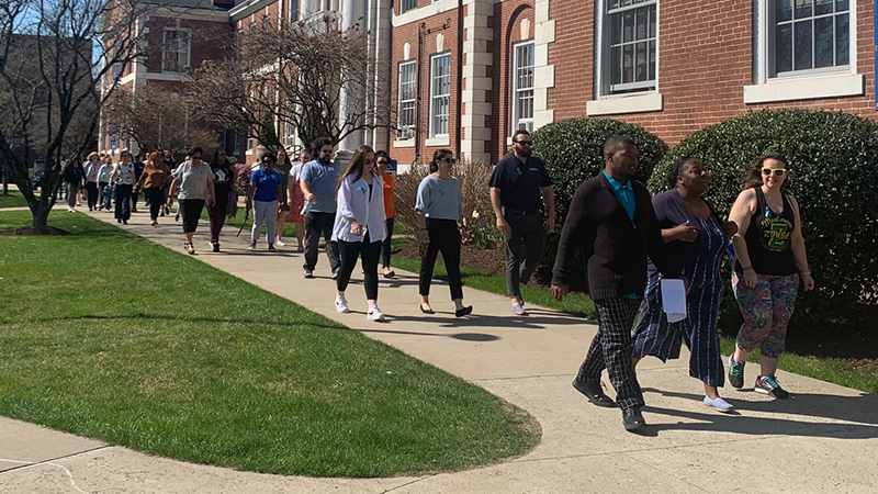 Chargers walk in unity during the Upstander Walk.