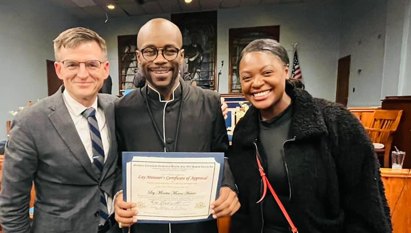 Left to right: Dr. Bradley Woodworth, Marcus T. Harvin ’23 A.S., ’25, and Prof. Cherie Gayle