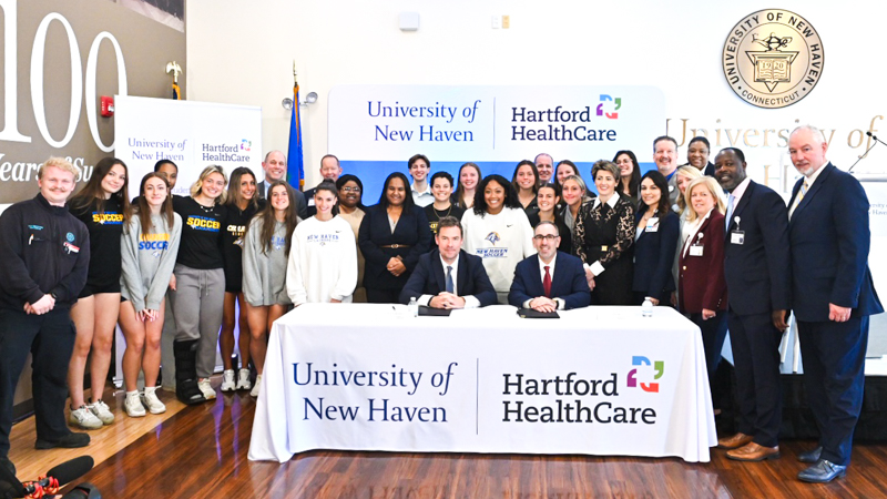 University of New Haven President Jens Frederiksen, Ph.D., and Hartford HealthCare President and CEO Jeffrey Flaks