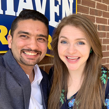 Image of Kailee Carneau ’19 M.A. and Adarsh Doddadyamapla Nagarajappa ’18 M.S. 