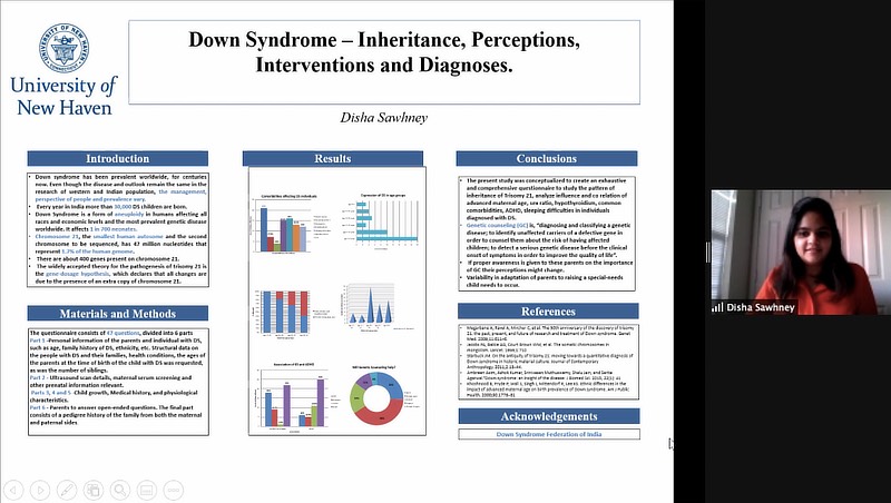 Image of Disha Sawhney '21 MHA presenting on Zoom.