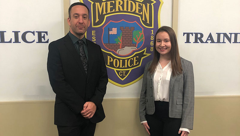 Image of Jasmia Molina ’21 and Detective Lieutenant Steve Burstein.