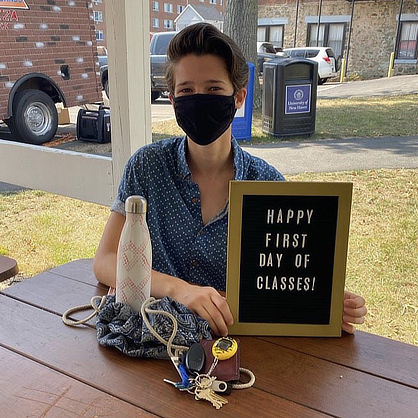 Image of Michaela Sullivan on the first day of classes.