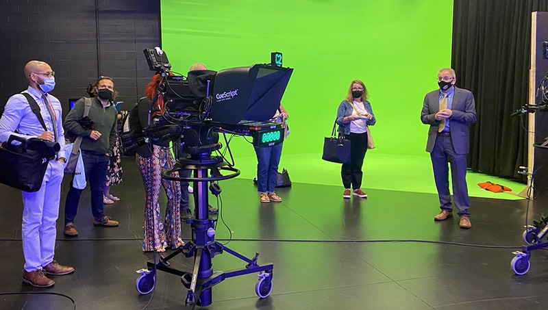 Paul Falcone showing off University/U+0026#x27;s television studio.