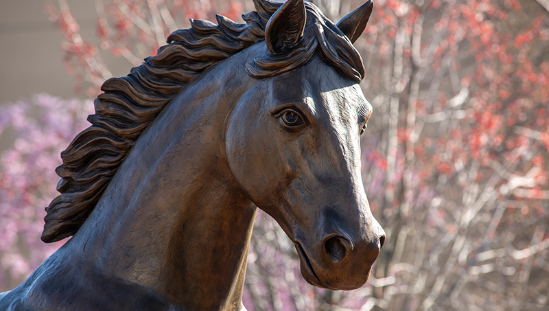 The Charger statue at the University of New Haven.