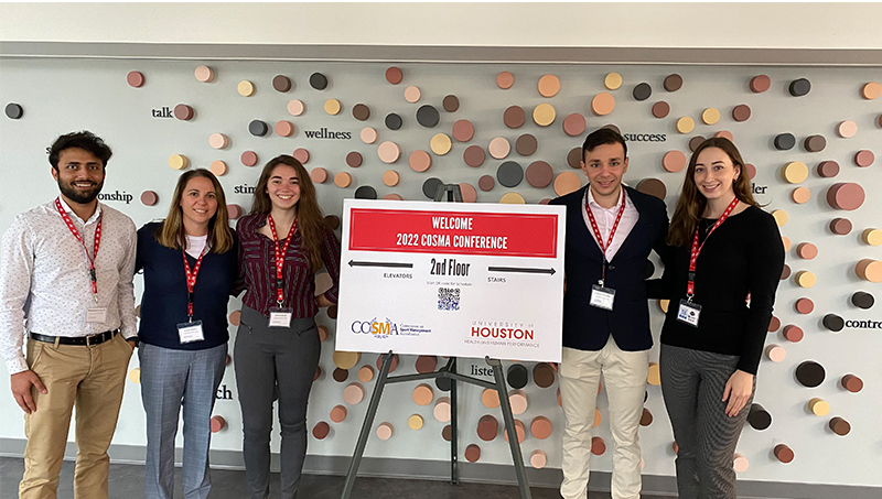 Group image of, left to right: Mohammed Anas Ali, Dr. Ceyda Mumcu, Josie Schmidt, Andreas Xenofontos, and Keira Integlia at the COSMA Conference.