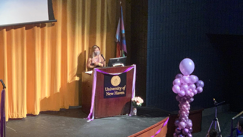 Rebecca Chan-Chao /U+0026#x27;22 accepted the Ally of the Year Award.