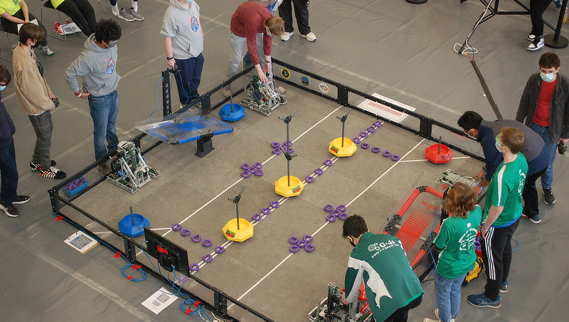 High school students at VEX Robotics event