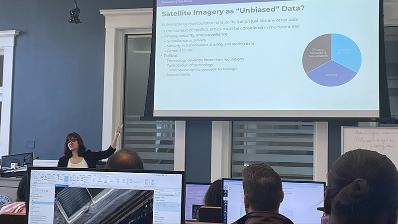Michelle Fabiani, Ph.D., discusses the importance of satellite imagery as part of the workshop.