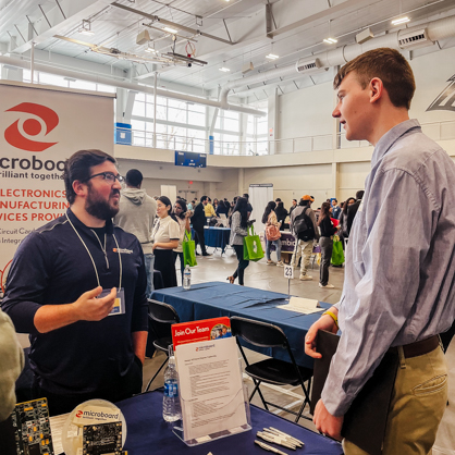 Benjamin George ’25, a mechanical engineering studdent, introducing himself to Microboard