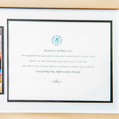 University of New Haven's inaugural Giving Day Appreciation Award