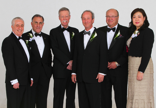 (From left to right) Distinguished Alumni Awardee Dr. Marc Benhuri /U+0026#x27;69 , Distinguished Alumni  Awardee Michael Quiello /U+0026#x27;74, Chairman of the UNH Board of Governors Phil Bartels, UNH  President Steven H. Kaplan, President’s Award Recipient Charles Pompea /U+0026#x27;71, /U+0026#x27;90 EMBA,  and Distinguished Alumni Awardee Alice Gao /U+0026#x27;94 MBA.