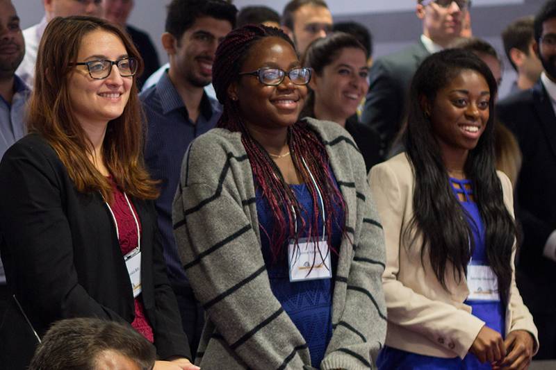Students standing at assembly