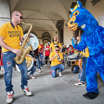 Students playing music outside