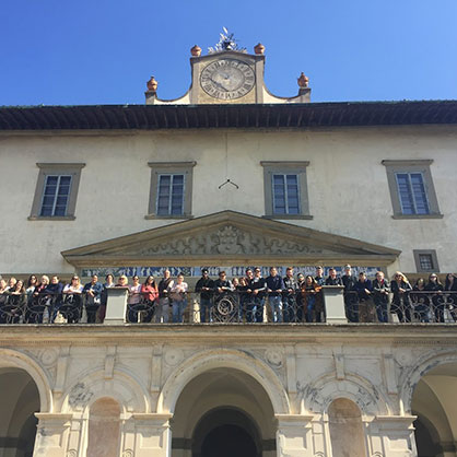 Group photo on old building
