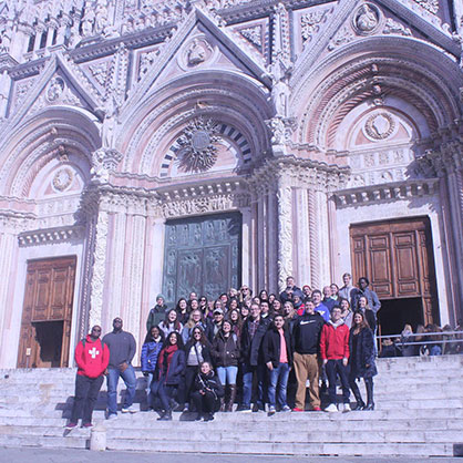 Students on cathedral stairs