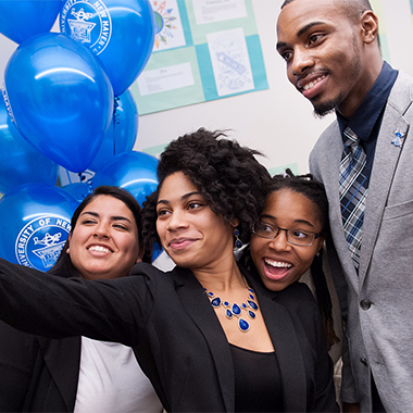 Students taking selfie